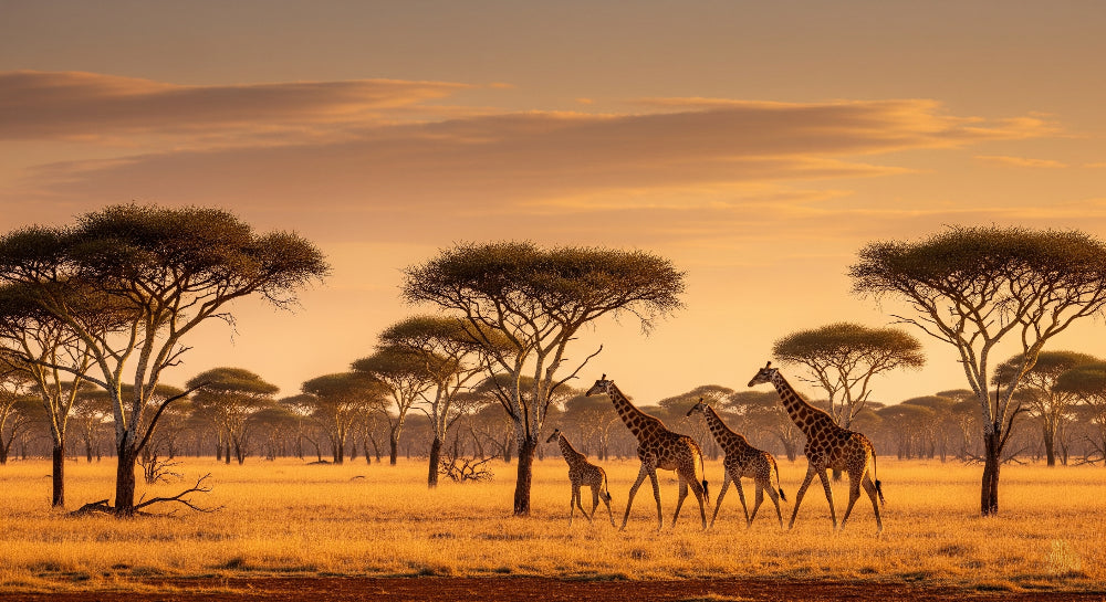 Detailed giraffe safari sunset mural wallpaper design pattern by Kids-Mundo