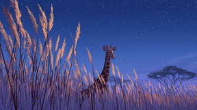 Detailed giraffe under stars mural wallpaper design pattern showing safari night scene by Kids-Mundo