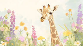 Detailed giraffe among flowers mural wallpaper design pattern by Kids-Mundo