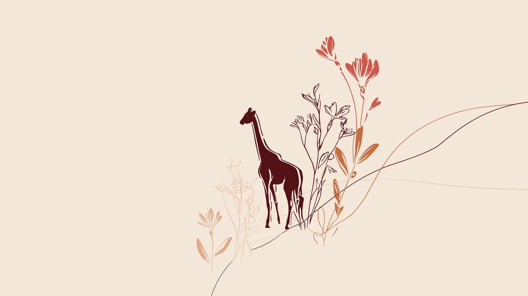 Detailed giraffe and delicate flowers mural wallpaper design pattern by Kids-Mundo