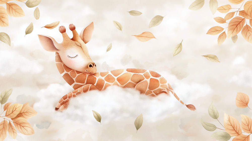 Detailed sleeping giraffe and clouds mural wallpaper design pattern by Kids-Mundo