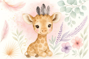 Detailed giraffe and flower mural wallpaper design pattern by Kids-Mundo