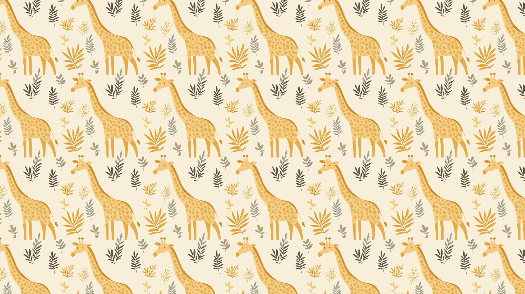 Detailed giraffe botanical mural wallpaper design pattern with foliage by Kids-Mundo
