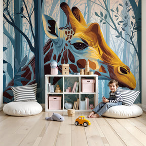 Majestic giraffe jungle mural wallpaper in modern kids nursery by Kids-Mundo