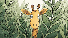 Curious giraffe mural wallpaper with lush leaves creating adventurous kids room atmosphere