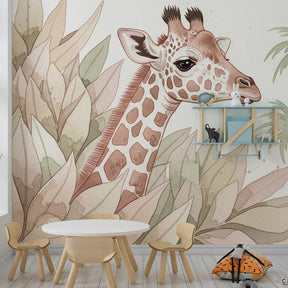 Safari giraffe wallpaper creating peaceful atmosphere in children's bedroom decor