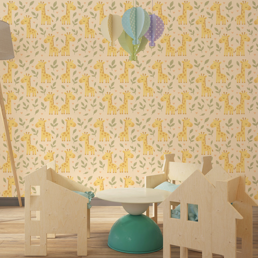 Sweet giraffe safari wallpaper transforming children's bedroom into adventure space