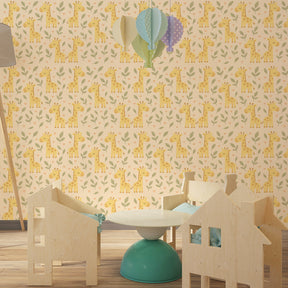 Sweet giraffe safari wallpaper transforming children's bedroom into adventure space