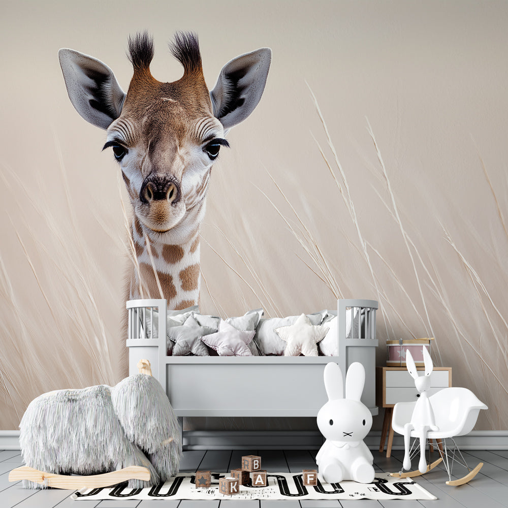 African savanna giraffe mural wallpaper transforming child's room into wildlife sanctuary