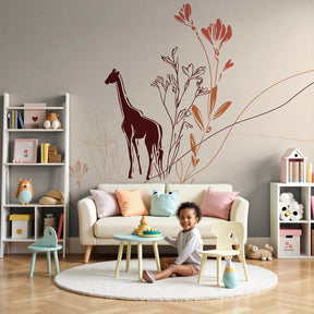 Giraffe mural wallpaper with delicate flowers creating serene baby nursery by Kids-Mundo