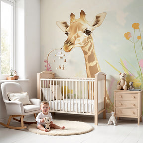 Giraffe floral mural wallpaper creating magical safari nursery decor by Kids-Mundo