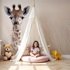 Majestic giraffe mural wallpaper in modern nursery room setting by Kids-Mundo