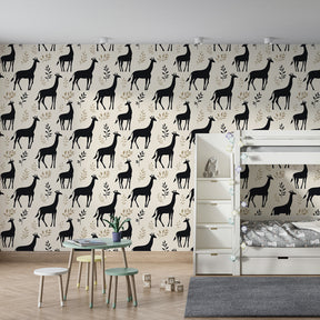 Nature-themed giraffe mural wallpaper transforming kids playroom into elegant safari adventure space