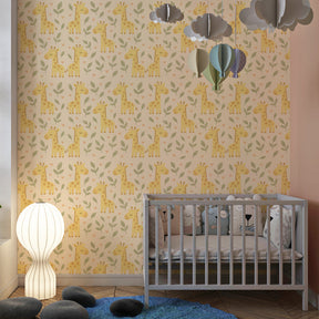 Animal-themed giraffe mural wallpaper for educational kids playroom by Kids-Mundo