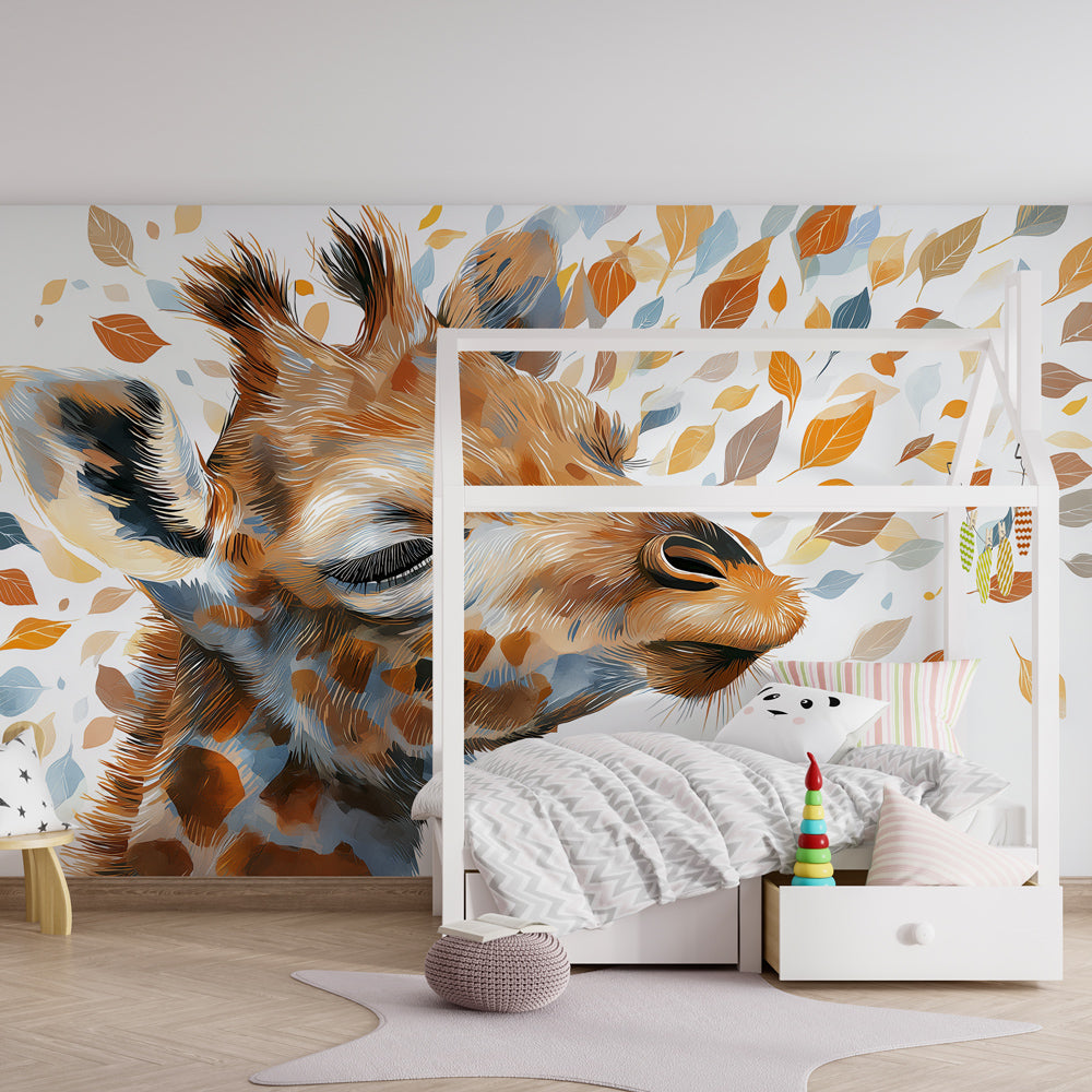 Safari giraffe wallpaper creating peaceful atmosphere in children's bedroom decor