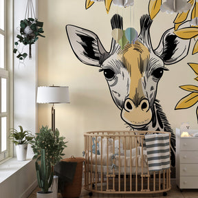 Safari giraffe wallpaper transforming children's bedroom into gentle animal sanctuary