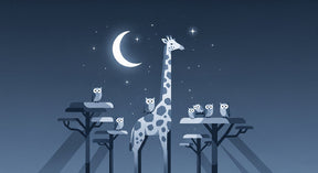 Detailed giraffe and owl mural wallpaper design pattern with moonlit night sky by Kids-Mundo