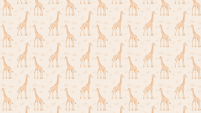 Kids-Mundo flat artwork of a repeating giraffe and calf pattern in warm tan tones on soft cream.