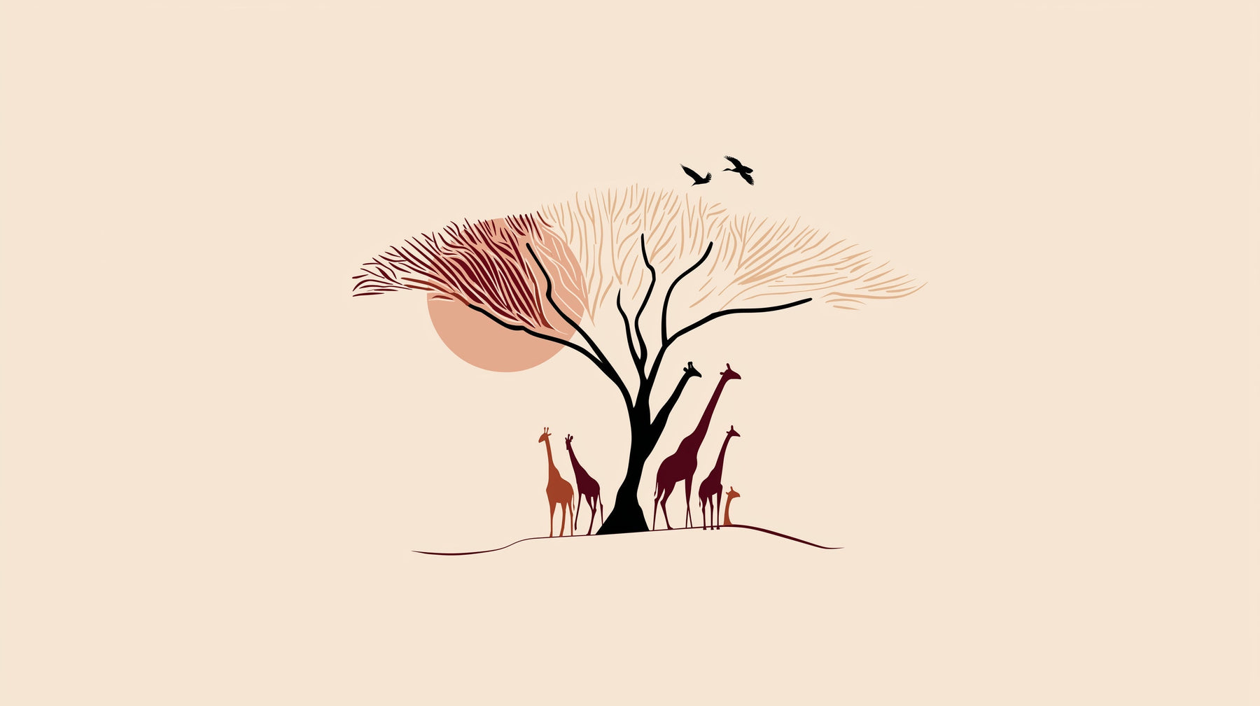 Detailed giraffe safari mural wallpaper design pattern with majestic tree by Kids-Mundo