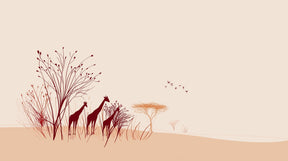 Detailed giraffe safari mural wallpaper design pattern with acacia trees and birds by Kids-Mundo