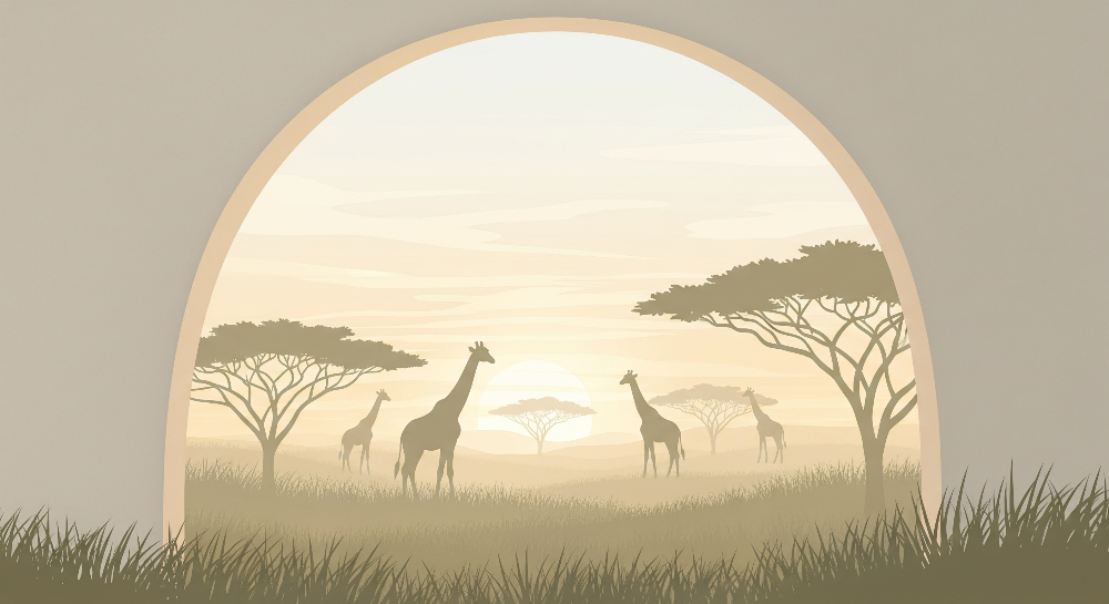 Giraffe Family Sunset Savanna Wall Mural