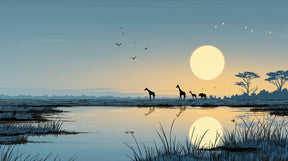 Detailed giraffe sunset savanna mural wallpaper design pattern by Kids-Mundo