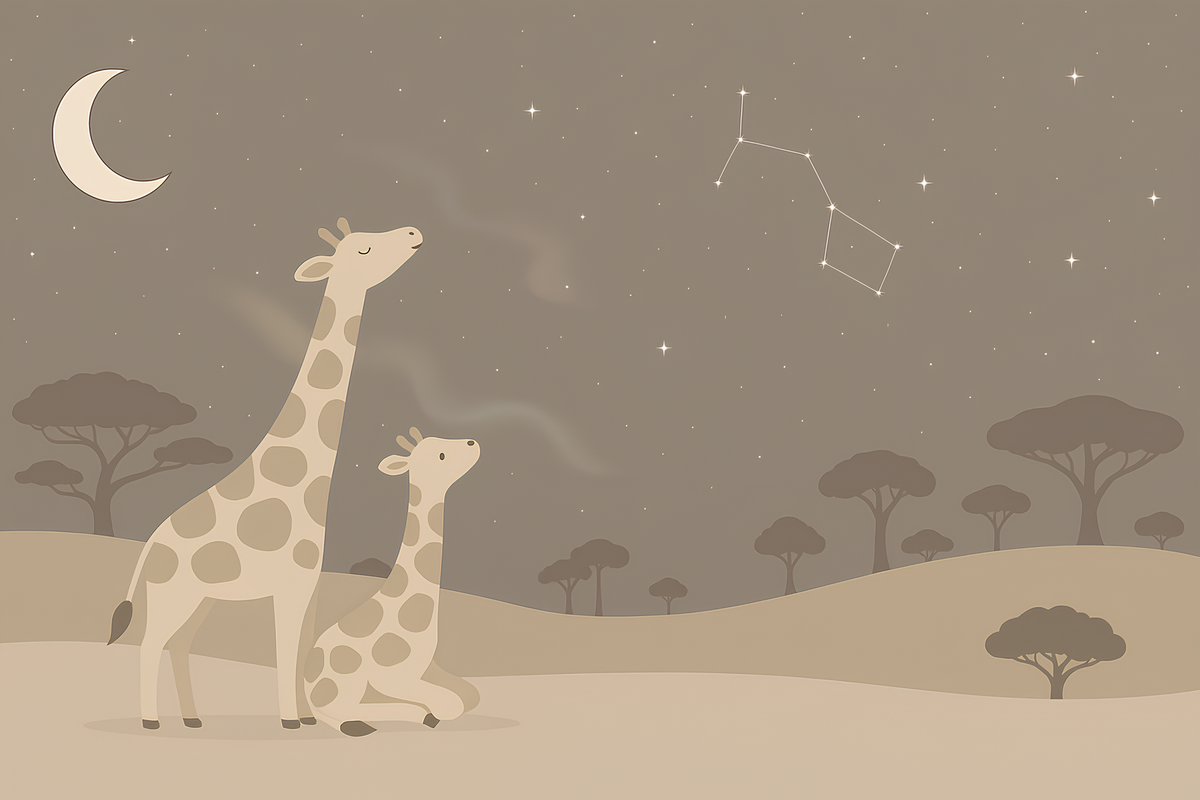 Giraffes Under a Starry Night Sky Wall Mural
