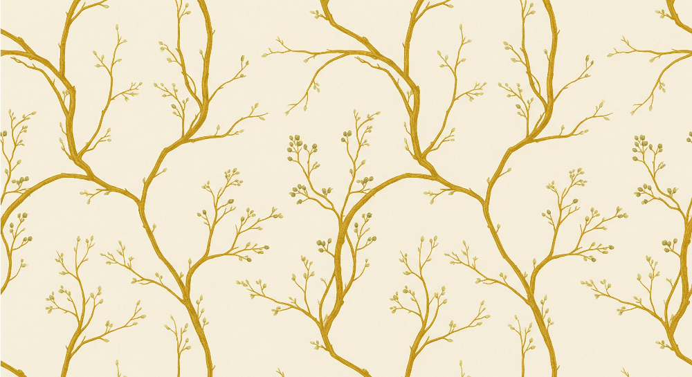 Golden Branches and Delicate Buds Wall Mural