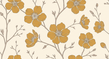 Kids-Mundo golden buttercup line drawing pattern on cream, flat artwork for mural
