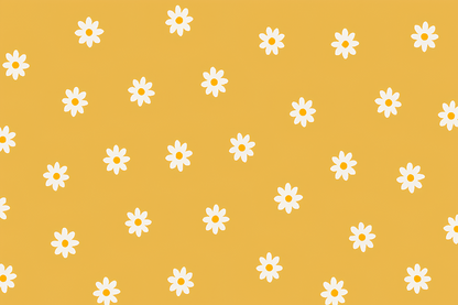 Kids-Mundo daisy wall mural flat artwork showing repeating white daisies on mustard yellow