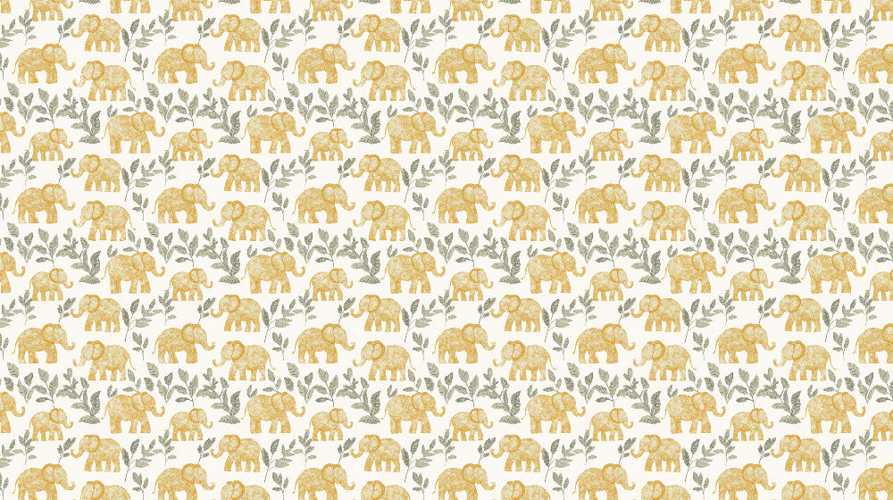 Detailed golden elephant and foliage mural wallpaper design pattern by Kids-Mundo
