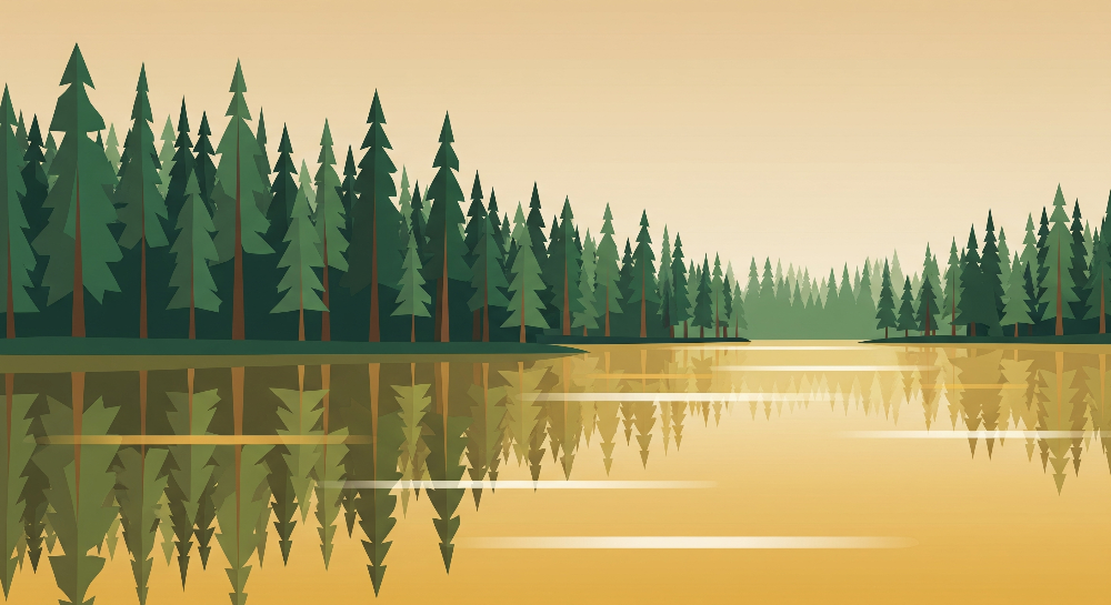Golden Sunset Forest Lake Reflection Wall Mural