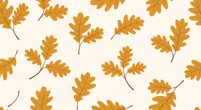 Kids-Mundo flat artwork of golden oak leaves scattered on a soft cream background
