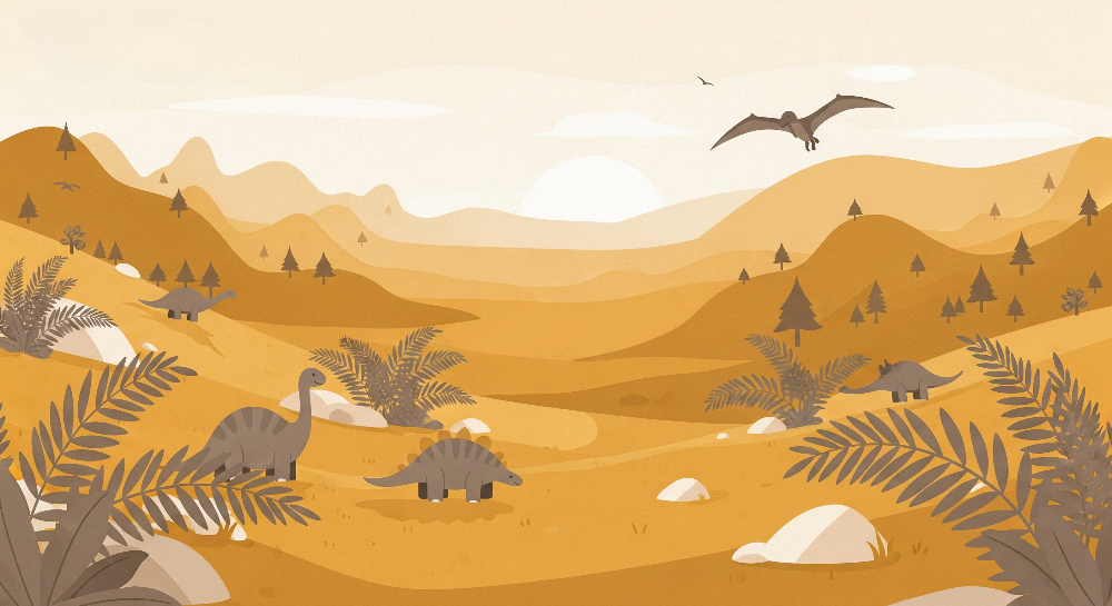 Golden Prehistoric Valley Dinosaur Wall Mural