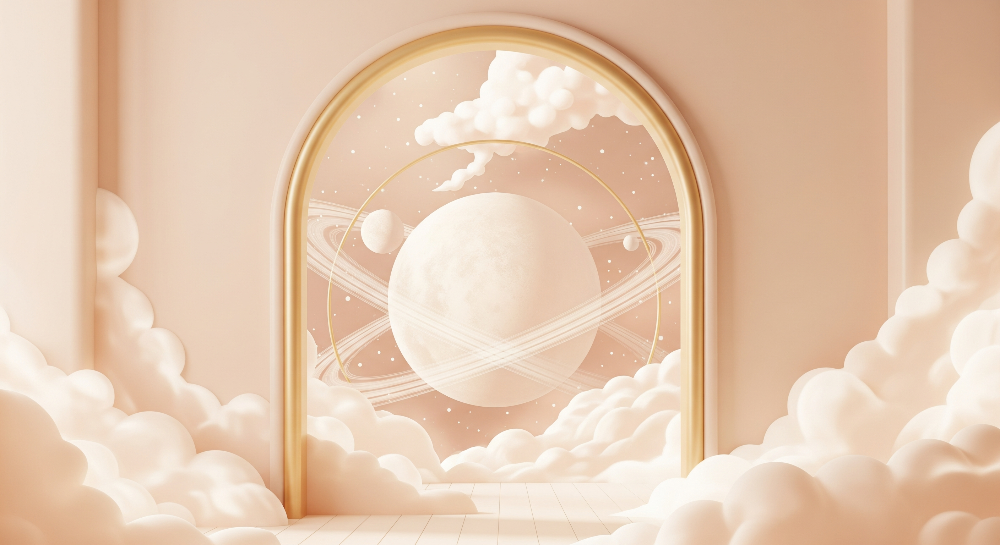 Kids-Mundo flat artwork of the golden arch ringed planet wall mural design