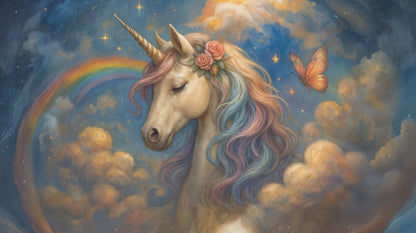 Kids-Mundo flat artwork preview of the golden sky unicorn fantasy wall mural design