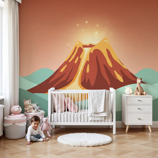 Kids-Mundo golden volcano wall mural made to measure for a child's nursery wall