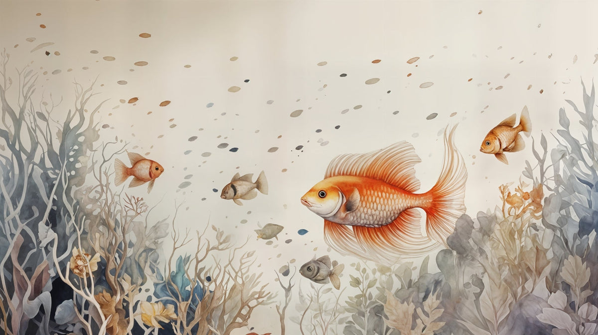 Watercolour Goldfish and Coral Wall Mural