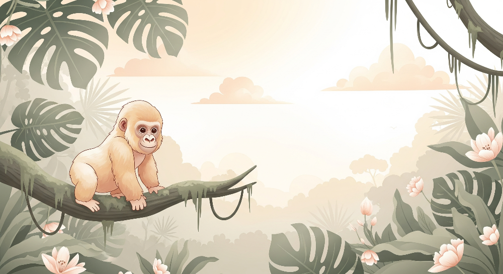 Baby Gorilla on a Branch Tropical Wall Mural
