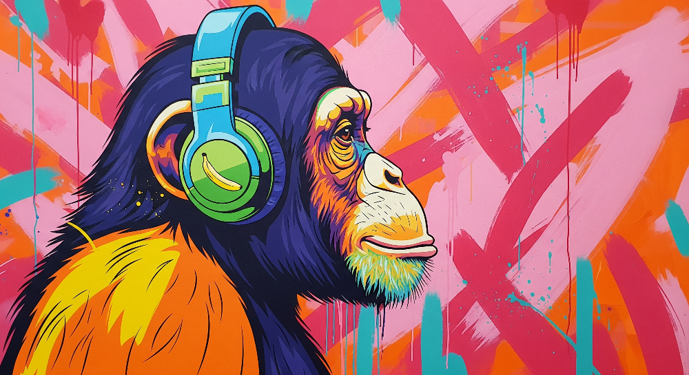 Street Art Monkey with Headphones Wall Mural