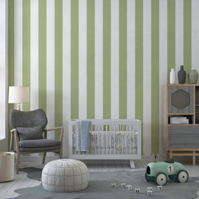 Pastel green striped wallpaper creating calm atmosphere in children's bedroom