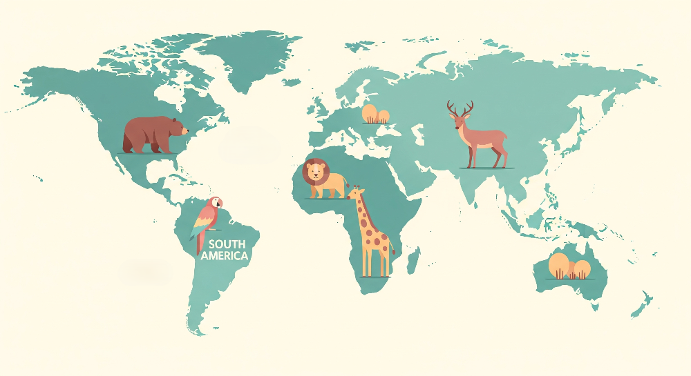Green World Map with Safari Animals Wall Mural