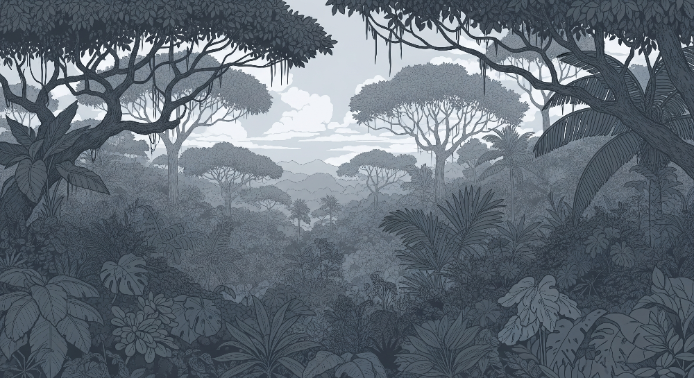 Grey-Blue Tropical Jungle Wall Mural