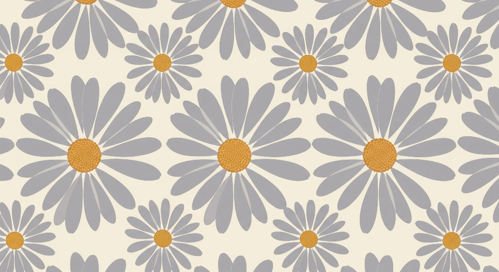 Grey and Mustard Daisy Wall Mural