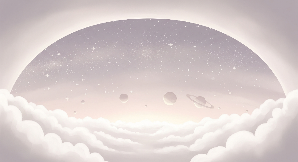Misty Grey Arch Starry Planets Wall Mural