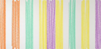 Kids-Mundo pastel crayon stripe design in coral, mint, lavender and yellow on white