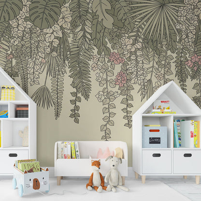 Kids-Mundo hanging garden wall mural as a pretty backdrop in a children's playroom