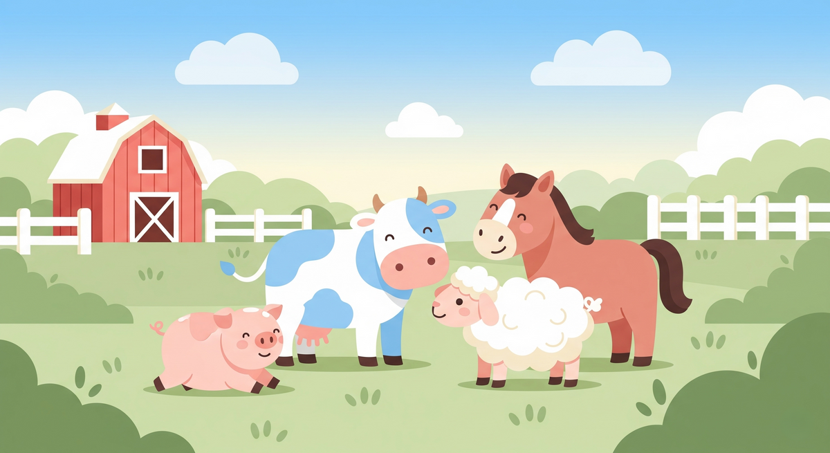 Happy Farm Animals Wall Mural