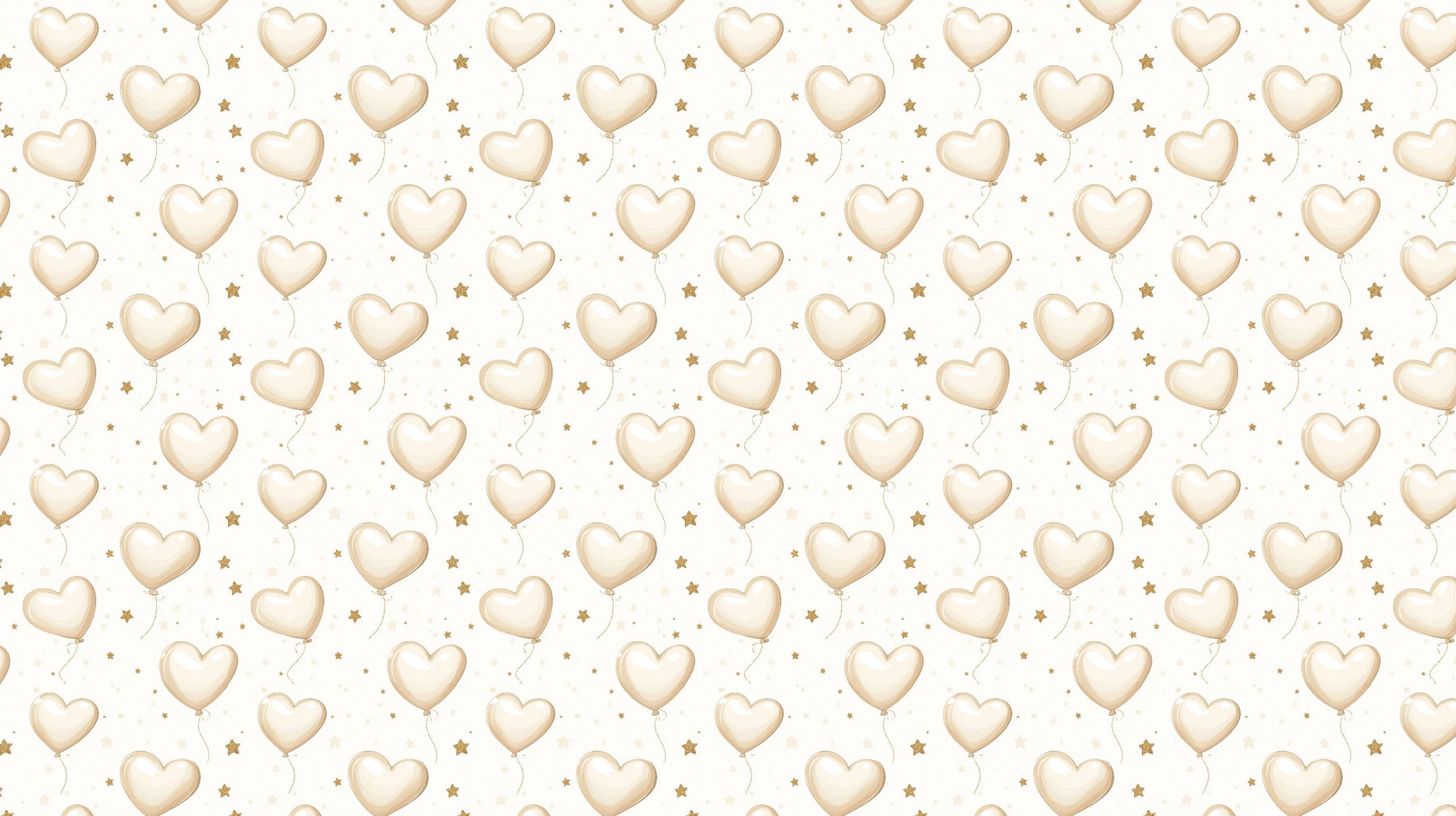 Detailed heart balloon mural wallpaper design pattern with golden hearts on beige background by Kids-Mundo