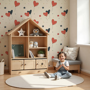Heart balloons mural wallpaper with stars creating magical nursery decor by Kids-Mundo